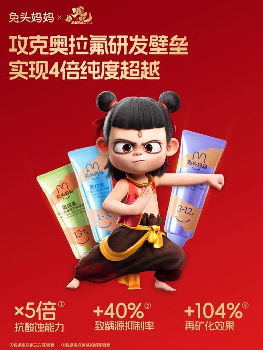 兔头妈妈 x 哪吒 高纯奥拉氟3-12岁（蜜桃味）牙膏50G 商品图1