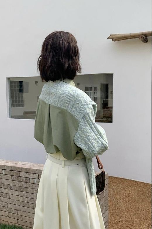 LNNNS 绿色拼接衬衫针织上衣 17818 商品图2