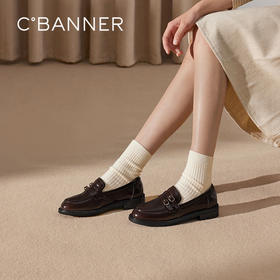 千百度复古轻盈乐福鞋女款通勤漆皮小皮鞋正装单鞋A25169108