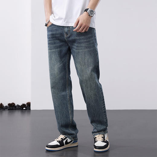 圣得西长裤男款2025年新款休闲阔腿宽松直筒青年美式街头牛仔裤男2552915163 商品图1