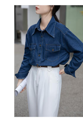 复古双口袋牛仔衬衫888
