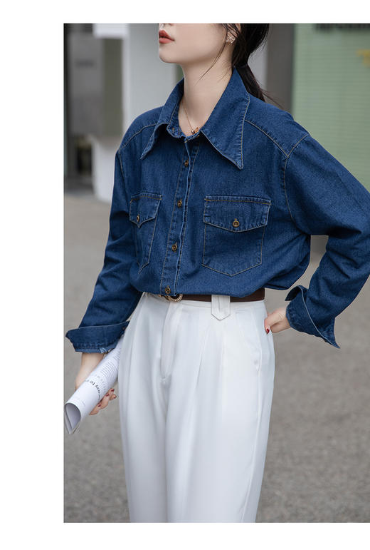 复古双口袋牛仔衬衫888 商品图0