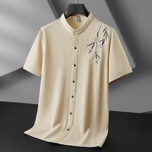 【棉质】【中国风】【DDP】大依优型大码立领短袖衬衫绣花树叶半袖衬衣男加肥大码休闲上衣肥佬宽松中国风棉 商品图2