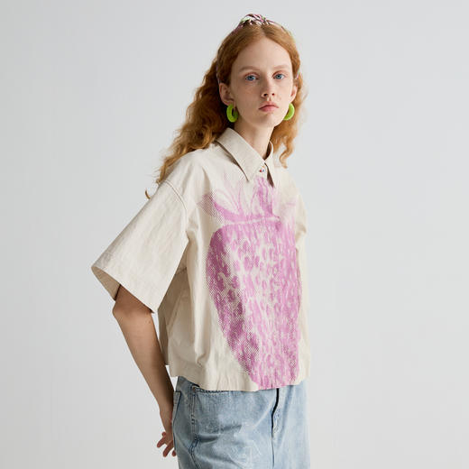 谜底衬衫短袖女2025夏季新品复古风通勤宽松T型短衬衣252MC0564 商品图2