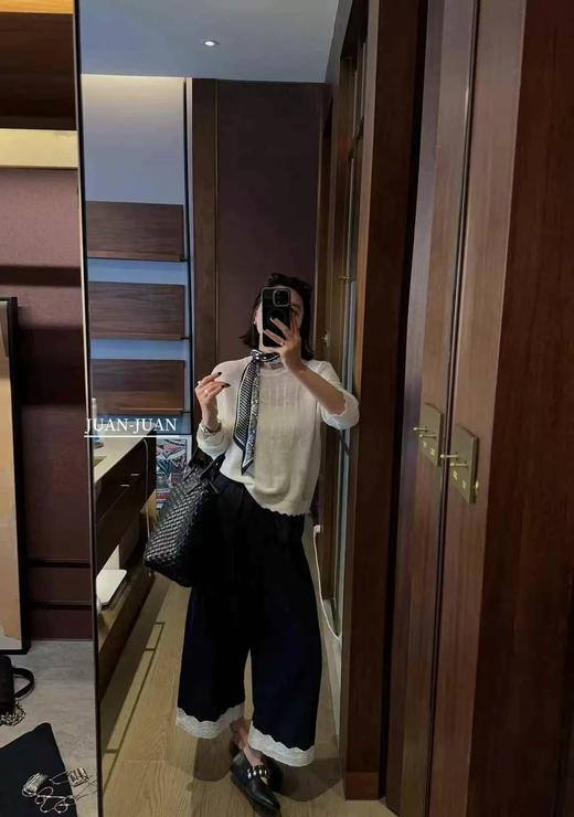 老米优品🎈3-5天！韩代同款《复古单宁色 设计款蕾丝边阔腿牛仔裤》复古系不费力穿搭单品，不经意间的精致。K250311A  下架 商品图4