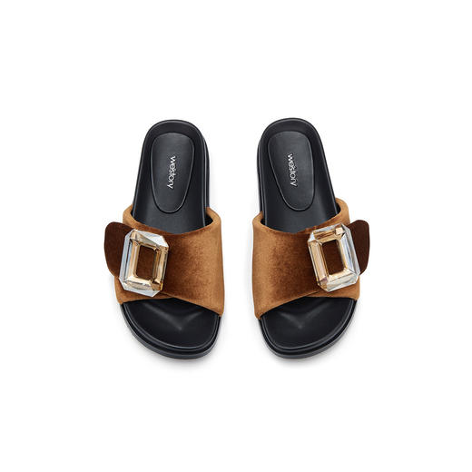 westory沙滩拖鞋穆勒拖鞋平底舒适钻饰方扣凉拖鞋S24BJ61961 商品图3