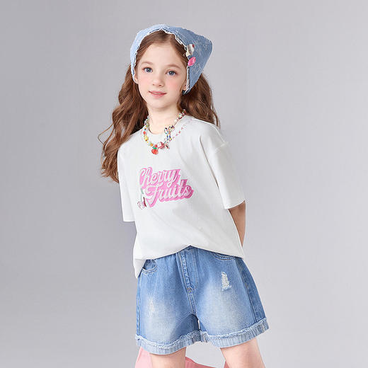 笛莎Deesha 童装女童T恤2025夏新款女童圆领开衩款T恤 商品图1