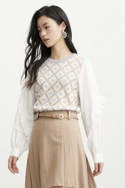 ANSUABEL 提花针织衬衫拼接上衣 17803 商品图3