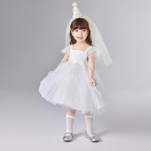 笛莎Deesha 童装女童连衣裙2025夏新款女童优雅公主绣花飞袖装饰网纱礼服裙 商品图2
