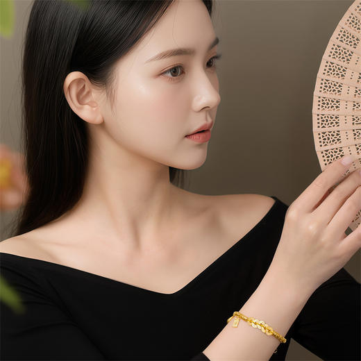 【热卖臻品】黄金盘缠五帝钱手链 足金五帝币福袋手串【按克计价黄金1】MEMORA诗普琳GB301101 商品图1