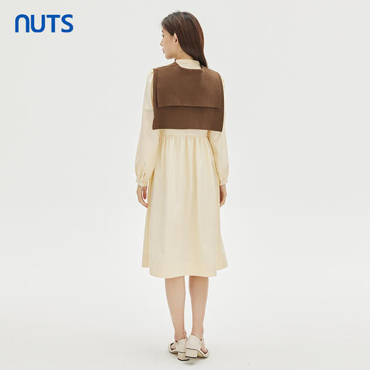 NUTS春秋新品纯色时尚温柔气质圆领长袖连衣裙333101166 商品图4