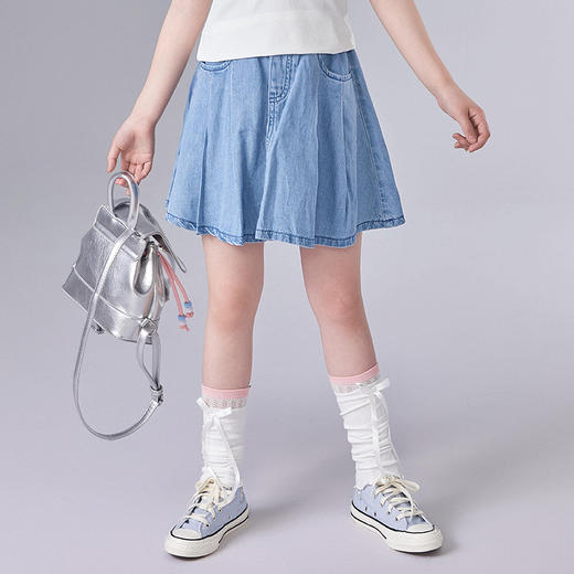 笛莎Deesha 童装女童半身裙2025夏新款女童浅牛仔百褶牛仔裙 商品图1