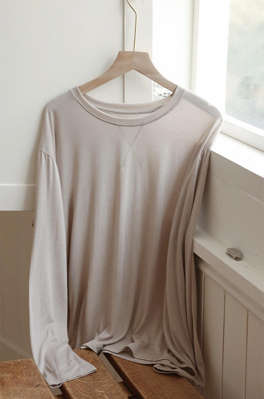 【面料天花板】2025春夏天丝醋酸莱赛尔打底衫女内搭圆领罩衫宽松绵羊毛长袖上衣 拍2件自动改价 商品图3