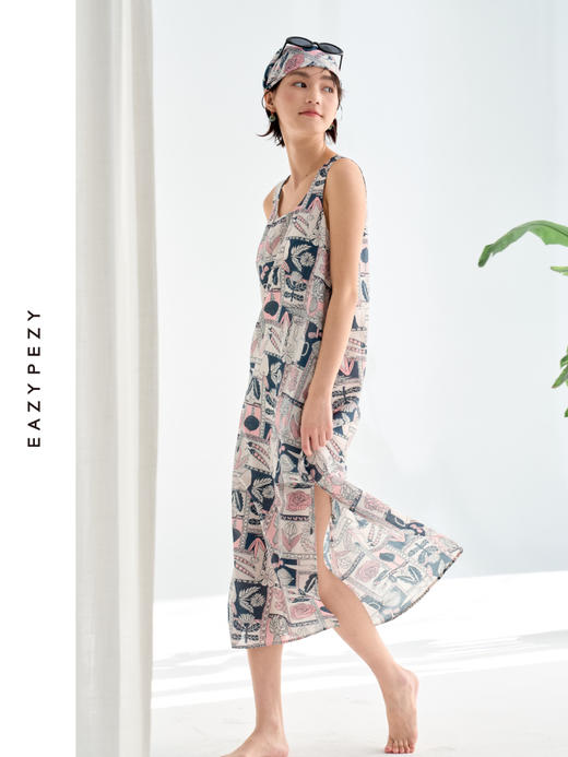 巴塞罗那的夏天丝棉印花双层连衣裙 商品图2