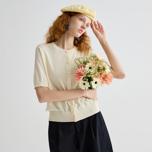 谜底针织开衫短袖女2025夏季新品复古文艺宽松T型短毛衣252MZ0863 商品图1