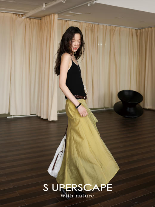 SUPERSCAPE素舶 春夏珠光皱感蕾丝拼接插片设计感长半裙 商品图2