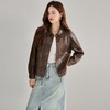 25春新款pu皮衣翻领复古外套女流行短款抽绳港风夹克上衣！ 商品缩略图1