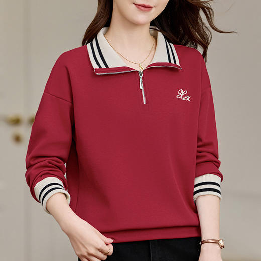 雀说翻领卫衣女新款时尚洋气女装宽松半拉链上衣外套AL10012 商品图2