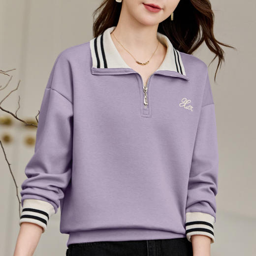 雀说翻领卫衣女新款时尚洋气女装宽松半拉链上衣外套AL10012 商品图7