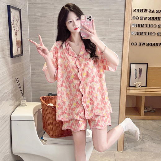 【内置杯垫不尴尬】自带胸垫睡衣女短袖短裤夏季免穿文胸少女可爱夏款卡通开衫家居服。ry 商品图11