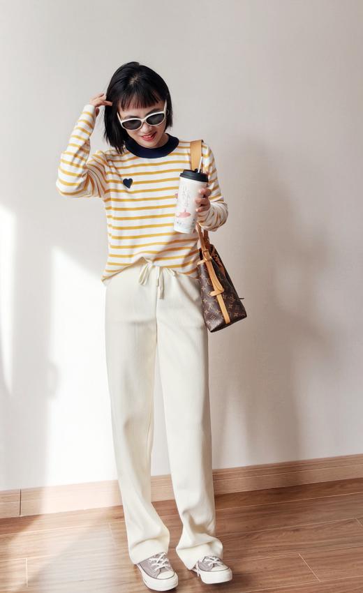 春天明媚刺绣爱心绵羊毛混纺棉针织条纹衫 商品图4