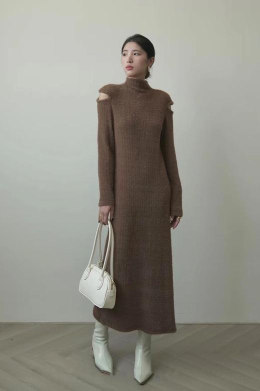 L.Fleuri 棕色露肩毛绒感长款连衣裙 17768 商品图0