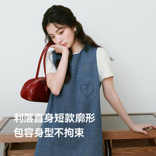 【严选】诗凡黎直筒背心裙2025春新款刺绣牛仔色学院风休闲连衣裙7G3190351 商品图2