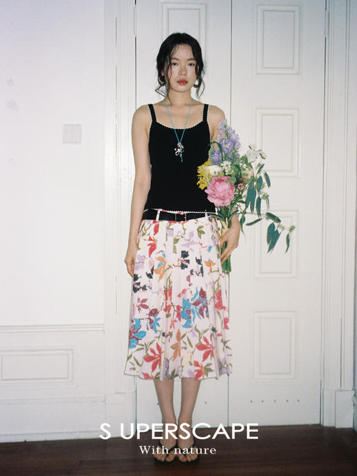 素舶 花影缤纷百搭显瘦百褶印花A字半身裙SUPERSCAPE 商品图0