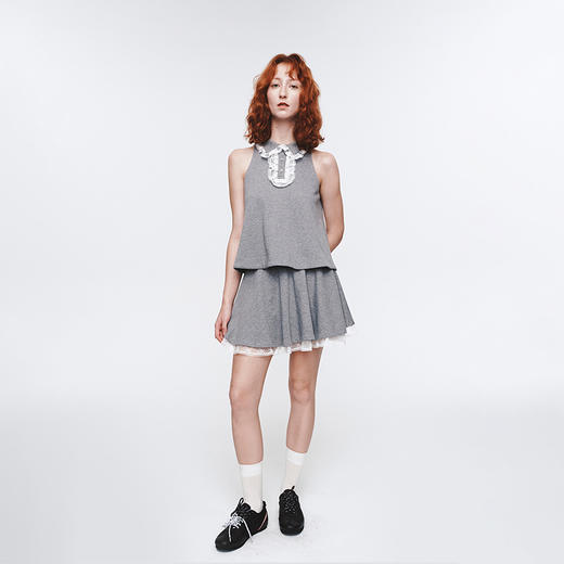 HERLIAN 2025年春季新品蕾丝拼接无袖灰色上衣 商品图0