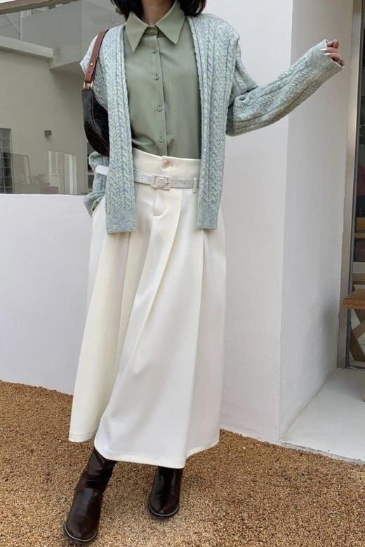 LNNNS 绿色拼接衬衫针织上衣 17818 商品图6