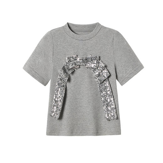 Littletime女童套装夏装2025新款儿童短袖T恤亮片蝴蝶结上衣套装 商品图4