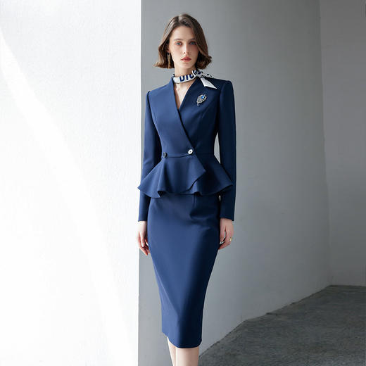 IWY/藏青色职业西装半裙女正式场合商务正装售楼部酒店接待工装CS2105 商品图1