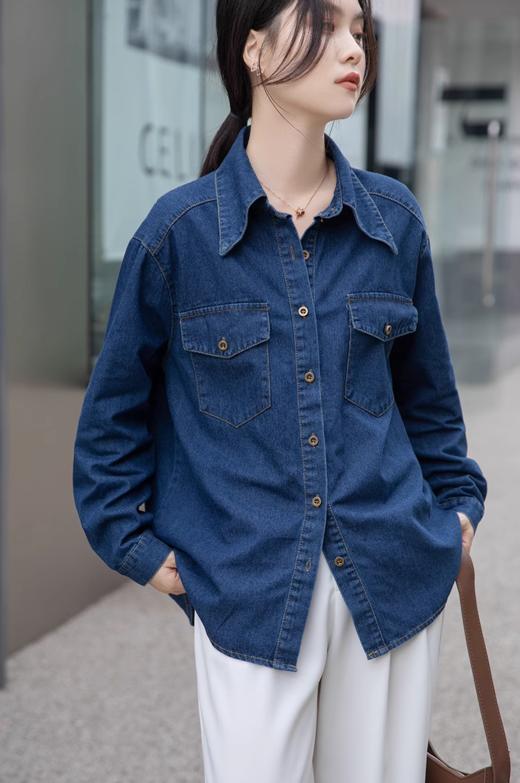 复古双口袋牛仔衬衫888 商品图3