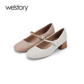 westory春秋新款法式优雅中跟玛丽珍单鞋W24CE74301