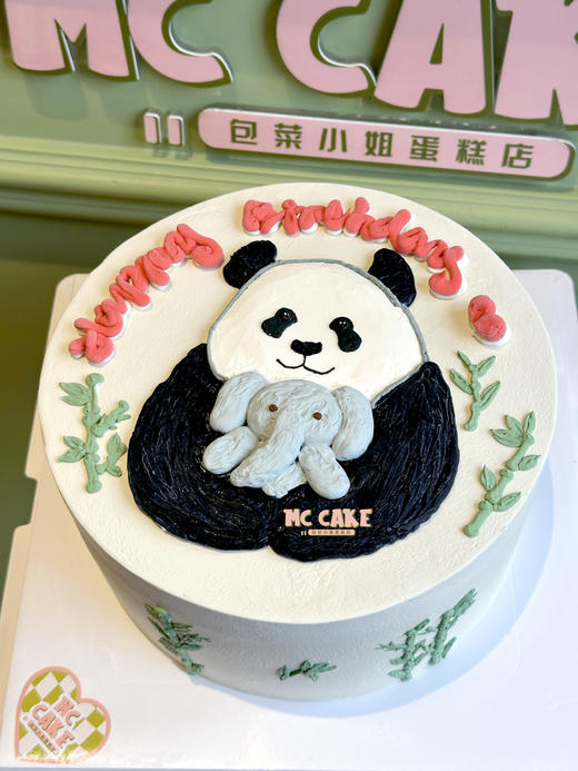 熊猫抱大象卡通手绘蛋糕 商品图0