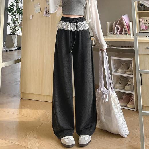 【蕾丝拼接波点窄版糯米裤】2025春夏新款显瘦宽松垂感休闲阔腿裤 商品图2