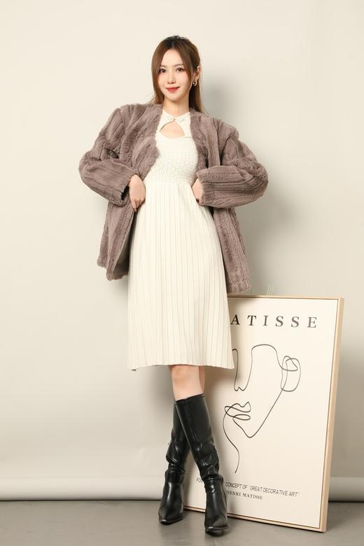 SIA SAYLOR 灰咖色毛绒条纹外套 17793 商品图2