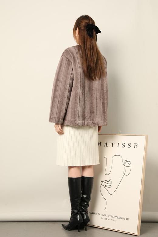 SIA SAYLOR 灰咖色毛绒条纹外套 17793 商品图5