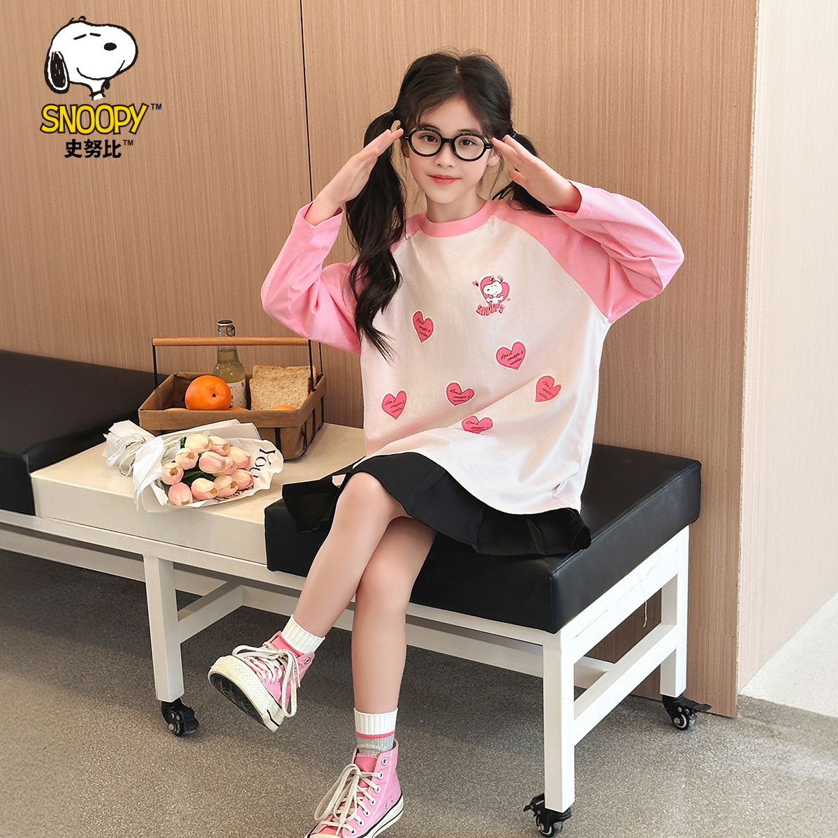 【清仓捡漏】【110-130】【史努比】女童春秋纯棉插肩袖长袖T恤