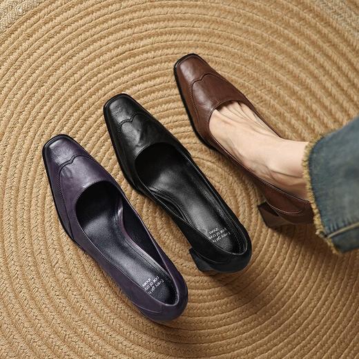 【预售5天】新款浅口方头粗跟单鞋女通勤高跟小皮鞋工作鞋百搭时尚高跟鞋HB&7740 商品图4