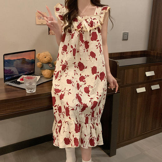 【公主风吊带睡衣】睡裙女士夏季背心睡衣新款带胸垫吊带宽松公主风春秋家居服可外穿。ry 商品图2