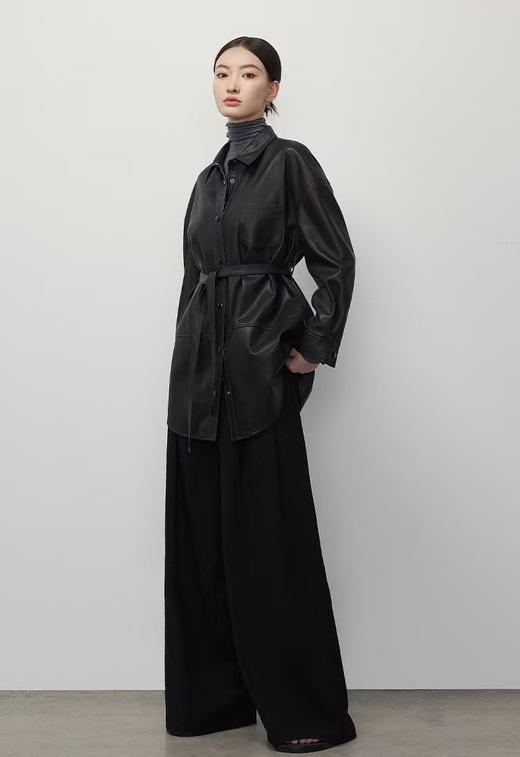 杨幂同款衬衫式一手长显瘦绵羊皮衬衫外套皮夹克 商品图5