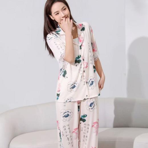 【国风花开富贵家居服四件套】2025新款冰丝印花家居服四件套女可外穿 商品图1