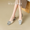 西遇小香风包头凉鞋女新款春夏法式方扣水钻银色方头粗跟单鞋V0656462 商品缩略图2