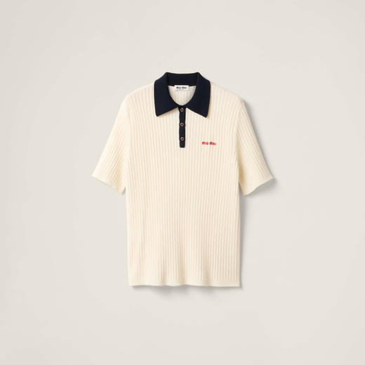 MIU-S 撞色羊绒Polo短袖. 商品图0