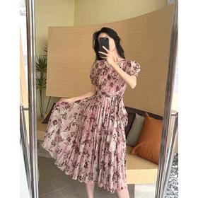 顺丰包邮洛诗琳64048夏季新款气质印花收腰大摆真丝连衣裙0099
