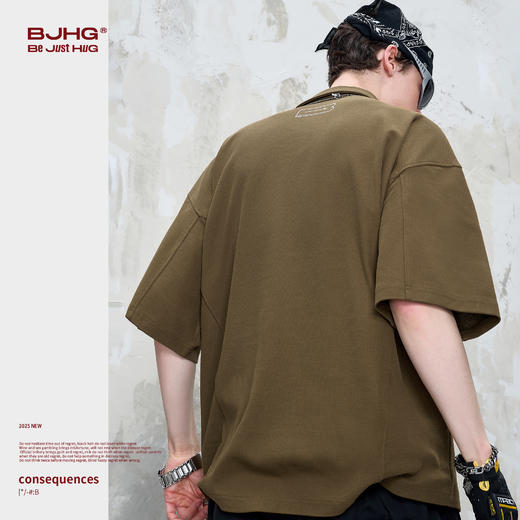 BJHG不计后果 重磅珠地棉短袖POLO衫男夏美式复古宽松简约运动t恤 商品图3