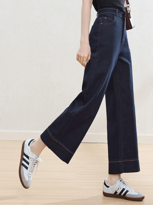 【百图lulu定制】【现货】【深蓝九分裤】宽松 阔腿 棉涤混纺 不易皱 九分牛仔裤 商品图1