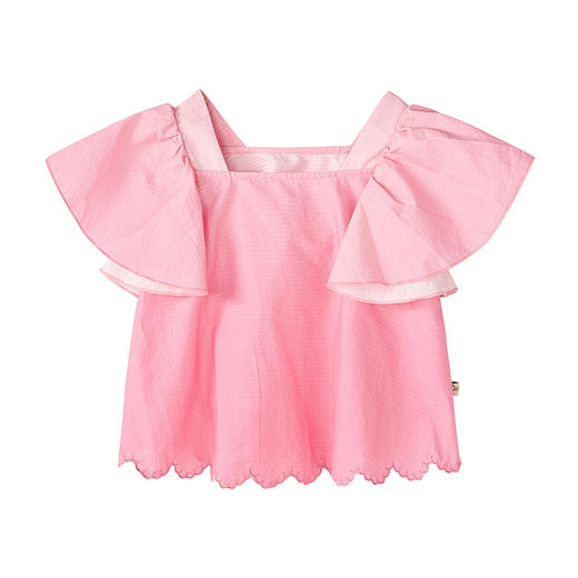 笛莎Deesha 童装女童衬衫2025夏新款女童优雅荷叶袖绣花下摆衬衫 商品图4