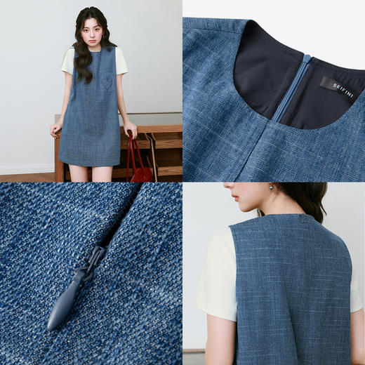 【严选】诗凡黎直筒背心裙2025春新款刺绣牛仔色学院风休闲连衣裙7G3190351 商品图3